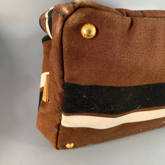 PRADA Canapa Brown Black White Stripe Canvas Open Top Tote Handbag - Picture 12 of 14